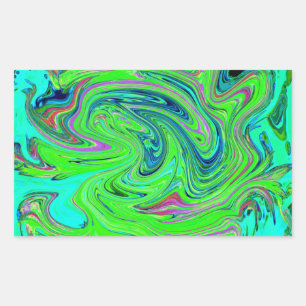 Adesivo Retangular Verde Lima e Azul Arte Abstrata Retro Groovy