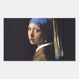 Adesivo Retangular Vermeer Girl Pearl Enarrando pintura de arte
