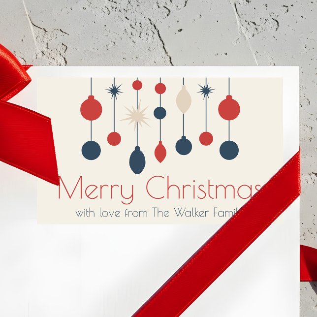 Adesivo Retangular Vernais Vermelhos de Natal Feliz Retrô (Criador carregado)