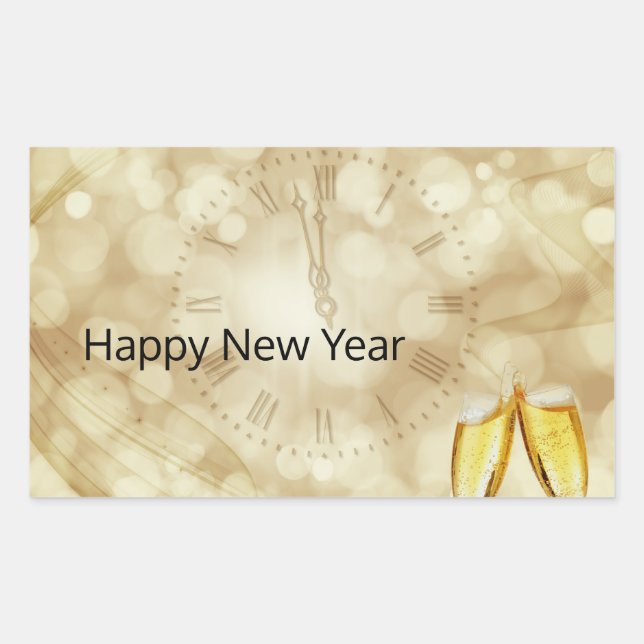 Adesivo Retangular Véspera de Ano Novo com óculos de champanhe (Frente)