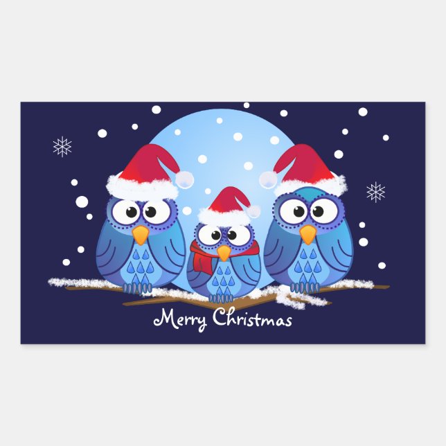 Adesivo Retangular Vestido de Natal bonito com corujas (Frente)