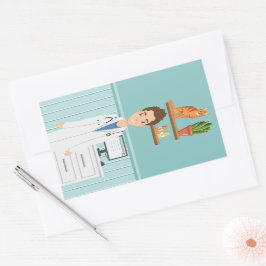 Adesivo Retangular Veterinária, Cara De Vet Vestindo Laboratório Com 