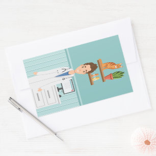 Adesivo Retangular Veterinária, Cara De Vet Vestindo Laboratório Com