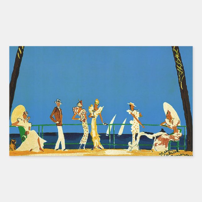 Adesivo Retangular Viagem francês Vintage Cote D'Azur (Frente)