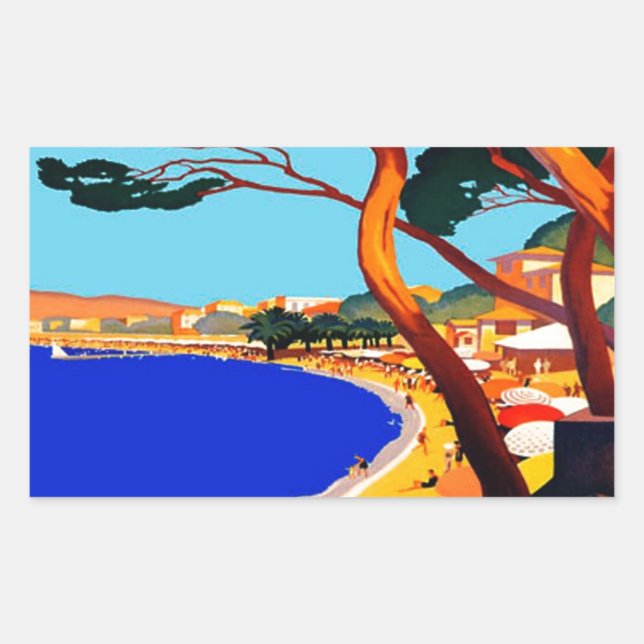 Adesivo Retangular Viagem francês Vintage Cote D'Azur (Frente)