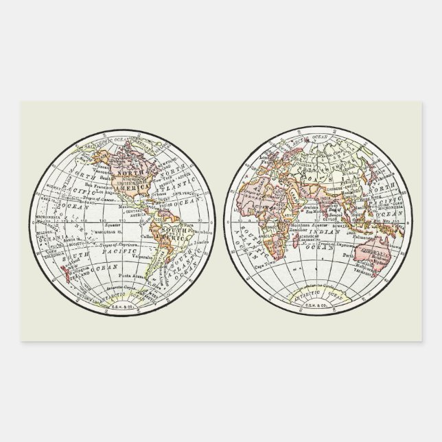 Adesivo Retangular Viagem Globe Map Earth 1916 World Atlas (Frente)