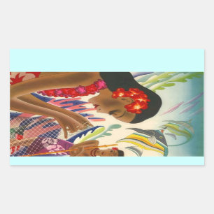 Adesivo Retangular Viagem tropical das ilhas havaianas do vintage da