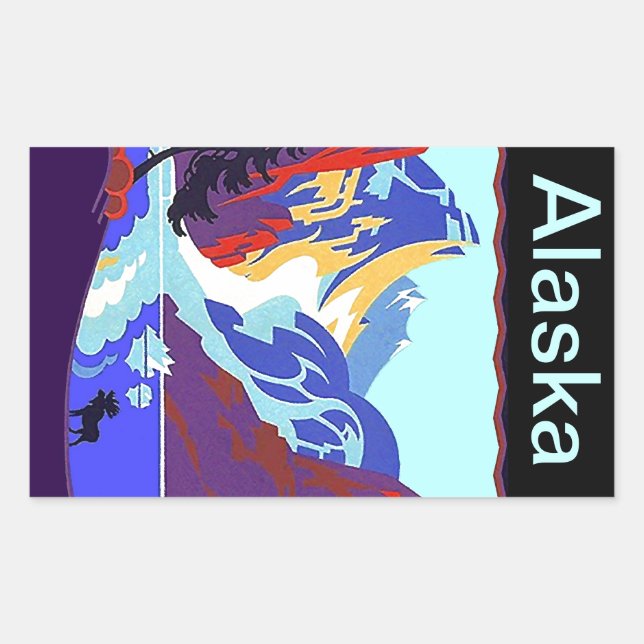 Adesivo Retangular Viagens vintage Autocolantes do Alasca (Frente)