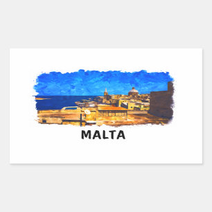 Adesivo Retangular Viagens vintage de Aquarela de Malta Valletta
