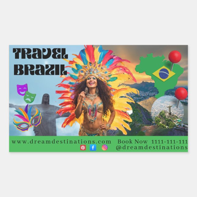 Adesivo Retangular Vibrant Brazilian Carnival Design Travel Agency (Frente)
