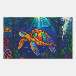 Adesivo Retangular Vibrant Stained Glass Sea Turtle Ocean Design