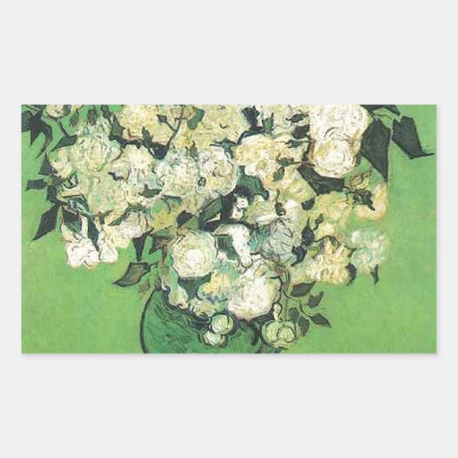 Adesivo Retangular Vida morta - Rosas Rosa num Vaso Vincent e Gogh, (Frente)