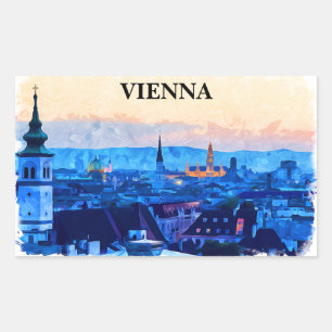 Adesivo Retangular Viena Áustria Watercolor City View