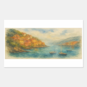 Adesivo Retangular Village Watercolor - Cliffside Harbor