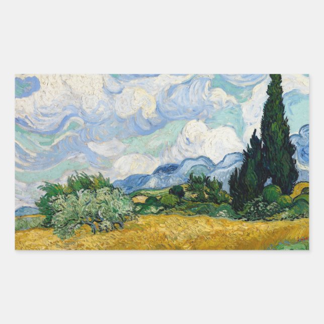 Adesivo Retangular Vincent van Gogh - Campo de Trigo com Cipras (Frente)