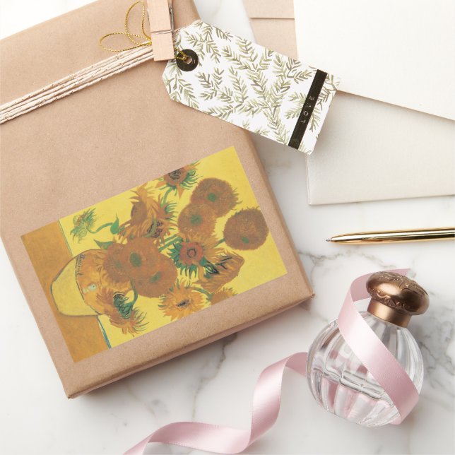 Adesivo Retangular Vincent van Gogh - Vase com Quinze Girassóis (Presentear)