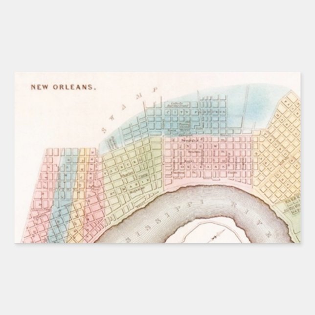 Adesivo Retangular Vinheta Antique Nova Orleans NOLA Map Shades (Frente)