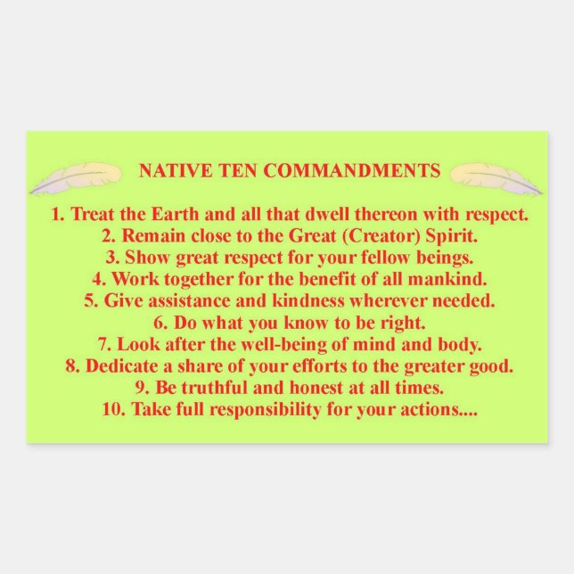 Adesivo Retangular Vinheta de 10 Mandamentos Nativa (Frente)