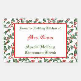 Adesivo Retangular Vinheta de Baking Editável Green Holly Red Berries