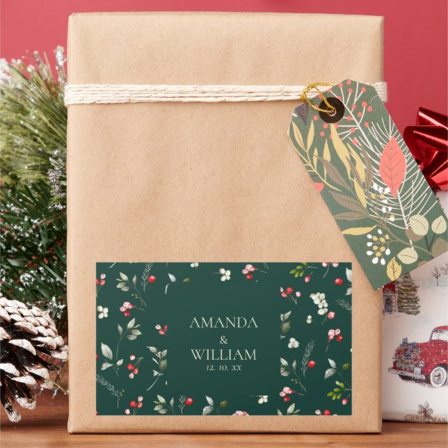 Adesivo Retangular Vinheta de Casamento Berry de inverno (Feriado)