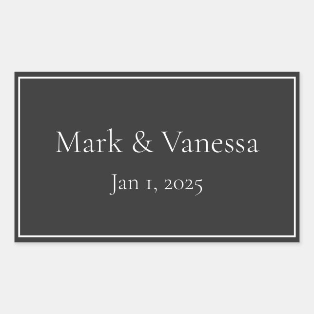 Adesivo Retangular Vinheta de Data e Nome Preto Personalizado (Frente)