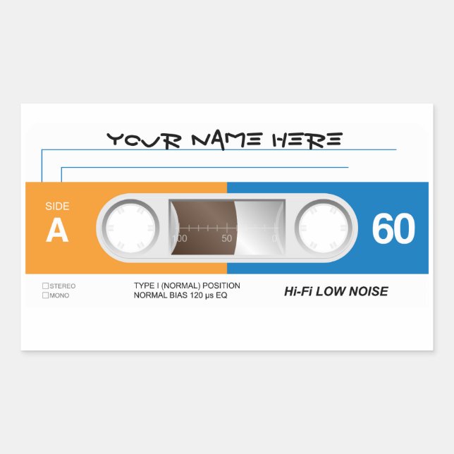 Adesivo Retangular Vinheta de fita cassete (Frente)