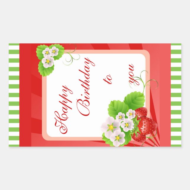 Adesivo Retangular Vinheta de Morangos (Frente)