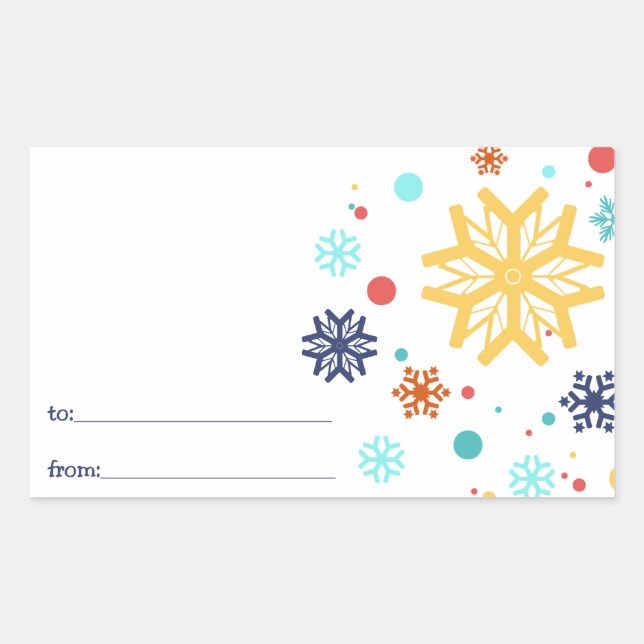 Adesivo Retangular Vinheta de Natal Colorida Flocos de Neve (Frente)