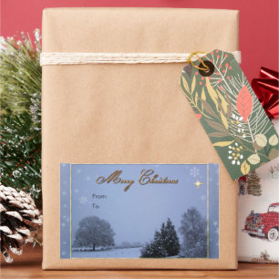 Adesivo Retangular Vinheta de Natal da Cena de Inverno