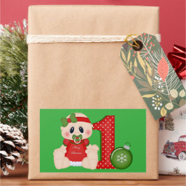 Adesivo Retangular Vinheta de Natal do Baby Girl First Christmas Holi