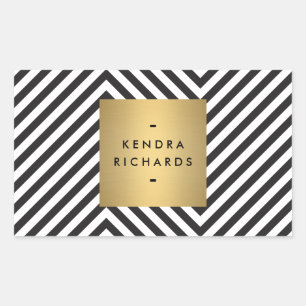 Adesivo Retangular Vinheta de nome Dourado de padrão preto e branco r