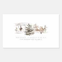 Adesivo Retangular Vinheta de Paisagem de inverno com Aquarela de Nat