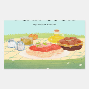 Adesivo Retangular vinheta de piquenique de comida