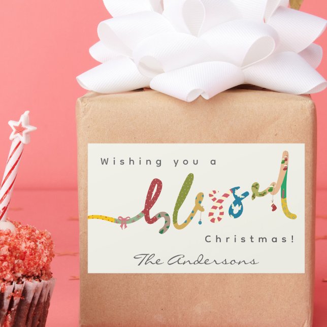 Adesivo Retangular Vinheta de saudação de Natal abençoada e pintada (Criador carregado)