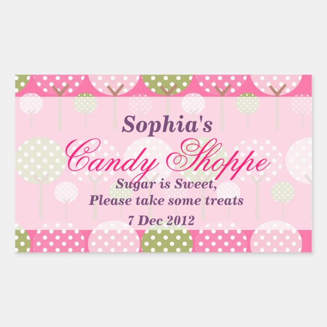 Adesivo Retangular Vinheta de Shoppe de Candy de Árvore Whimsso (Frente)