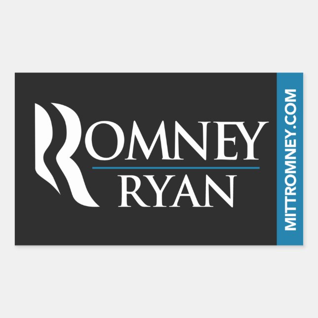 Adesivo Retangular Vinheta do logotipo Romney Ryan Black (Frente)