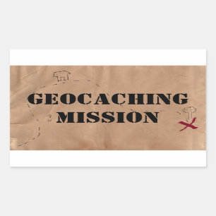Adesivo Retangular Vinheta: Missão Geocaching, em um Mapa Antigo