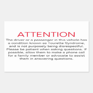Adesivo Retangular Vinheta para avisar a polícia de Tourette