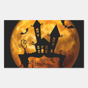 Adesivo Retangular Vinheta redonda clássica Halloween/cena assombrad