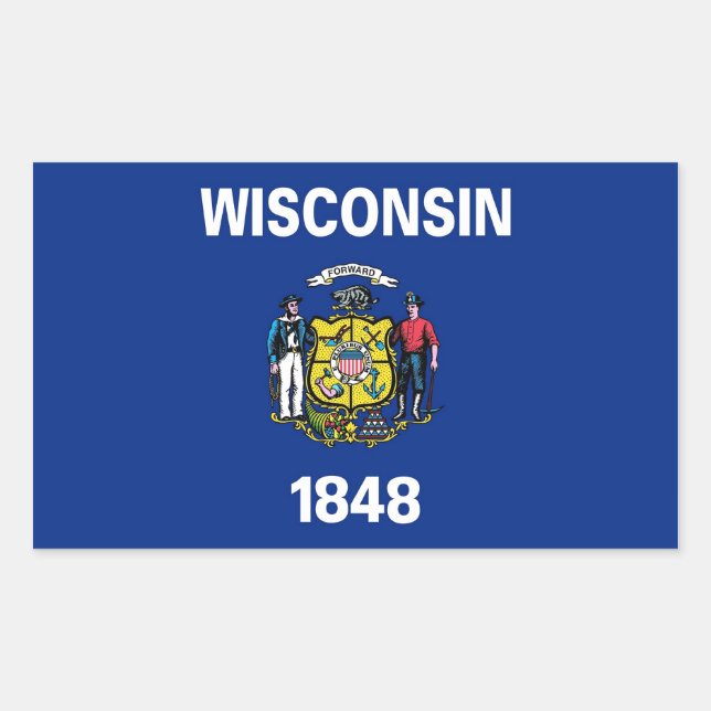 Adesivo Retangular Vinheta retangular com bandeira de Wisconsin (Frente)