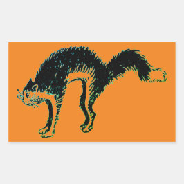 Adesivo Retangular Vinheta Retangular de Gato Preto Halloween