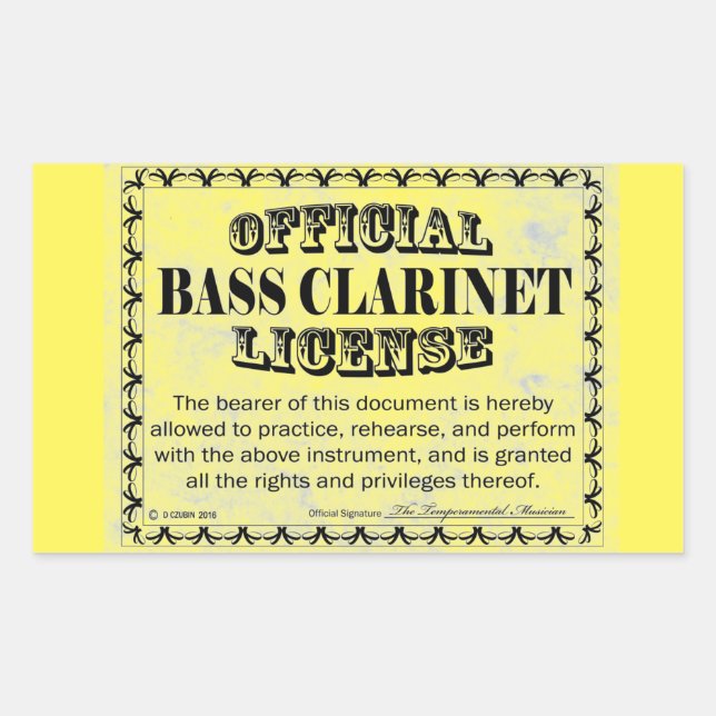 Adesivo Retangular Vinheta Retangular de Licença Clarinet Bass (Frente)