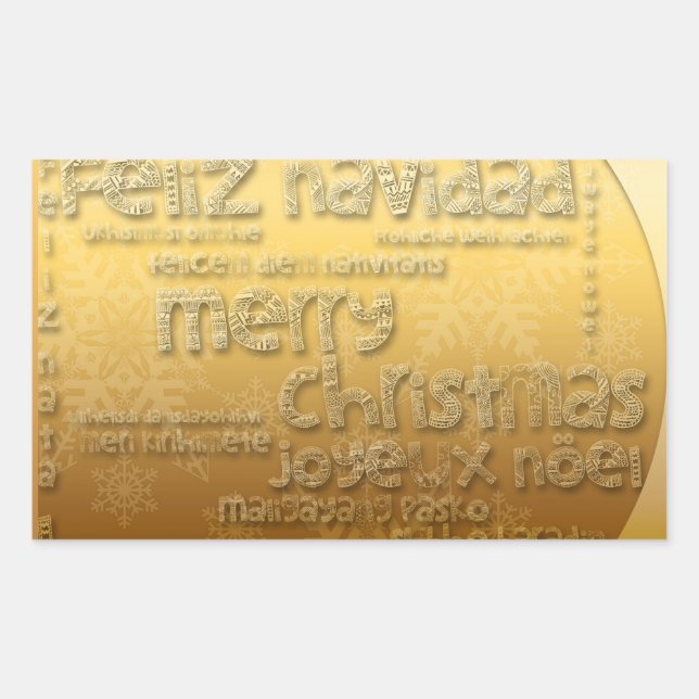 Adesivo Retangular Vinheta Retangular de Natal Internacional Dourada (Frente)