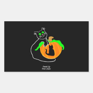 Adesivo Retangular Vinheta Retangular de Pumpkin de Gato Preto