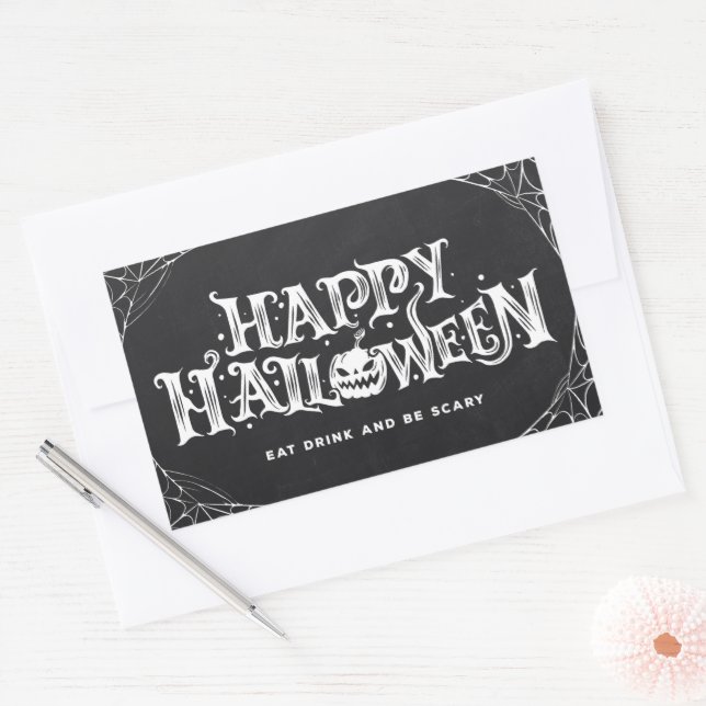 Adesivo Retangular Vinheta Retangular Feliz Halloween (Envelope)