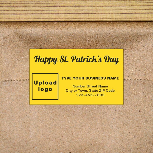 Adesivo Retangular Vinheta Retângulo Comercial Saint Patrick Amarelo (Business brand with Saint Patrick greeting on yellow rectangle sticker)