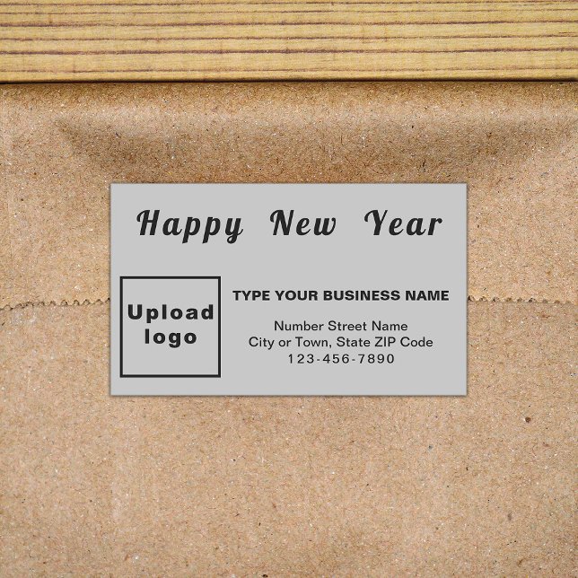 Adesivo Retangular Vinheta Retângulo de Cinza de Ano Novo de Negócios (New Year greeting with your business brand on gray rectangle sticker.)