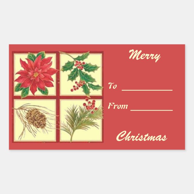 Adesivo Retangular Vinheta Retângulo de Presente de Natal Feliz (Frente)