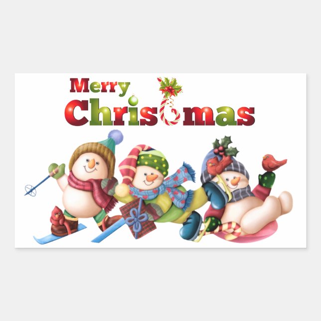 Adesivo Retangular Vinheta/Snowmen de Natal clássico (Frente)