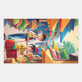 Adesivo Retangular Vinhetas da família felizes